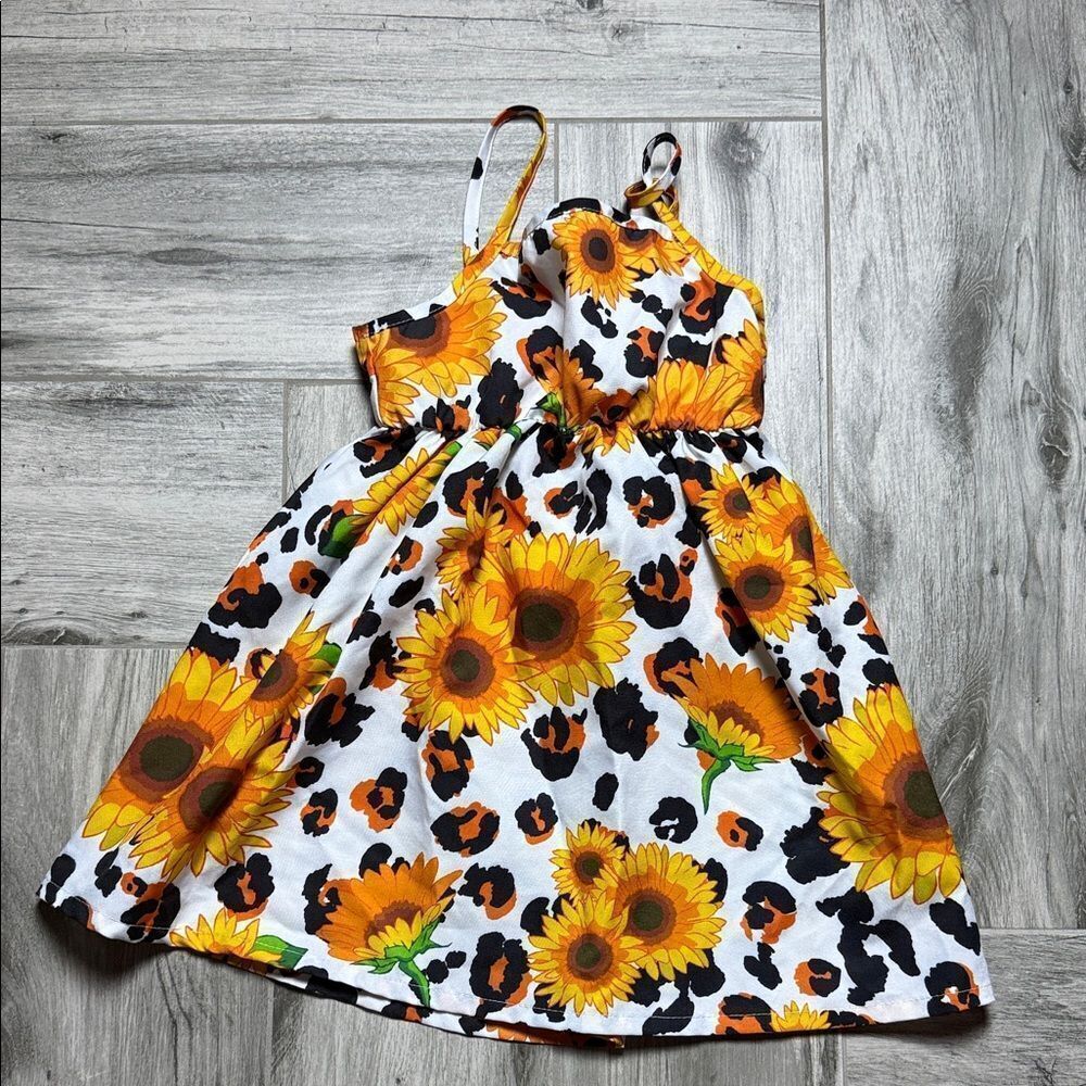 PatPat Kids Dress with Sunflower and Leopard Patterns